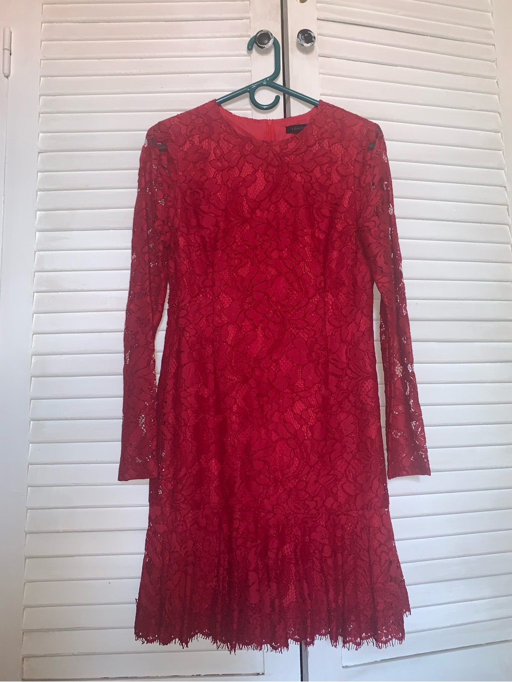 Forest Lily Red Lace Long-Sleeve Shift Dress